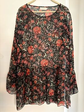 4 Love And Liberty SilkBlack Floral Sheer Dress with Coral and Mint Accents